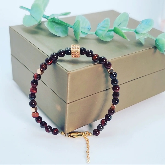 Red tiger eye bracelet 4 mm - Picture 2 of 5